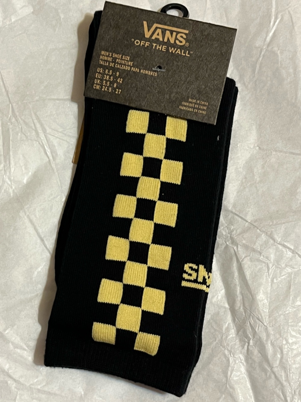 Vans Black & Yellow Checker Crew Socks